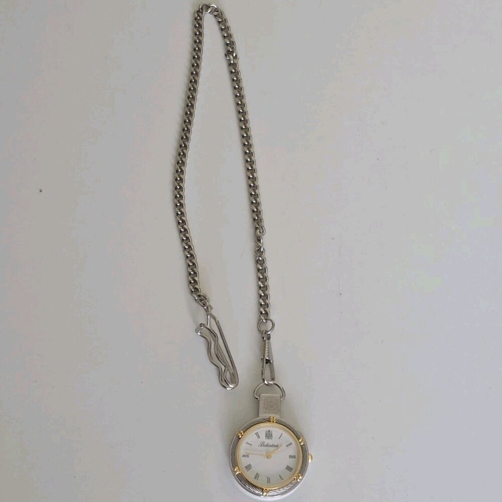 Ballantines Pocket Watch Quartz Movement Two Tone Silver Gold Case Working